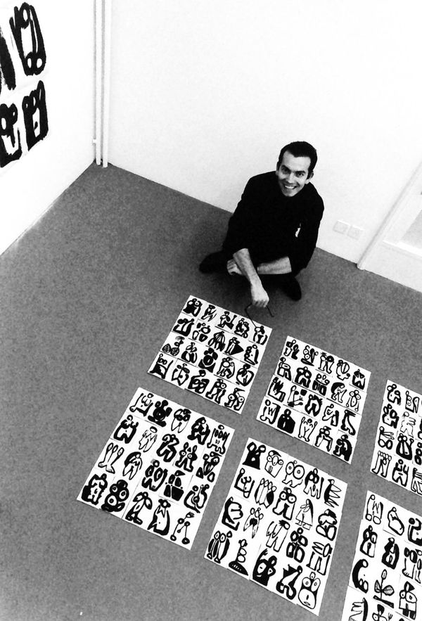 Reto Visini preparing his first solo exhibition (1992) - Artwork by Reto Visini